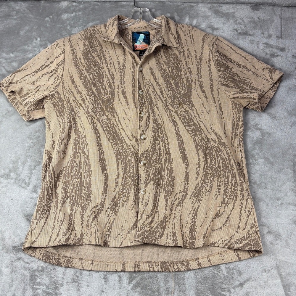 Original Gravity Mens Large Tan Brown Abstract Short Sleeve Button Shirt
